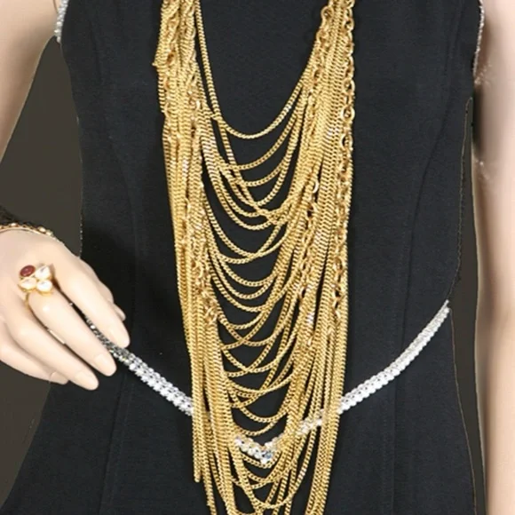 NEW Vintage Long Elegant Gold Layered Necklace Body Chain Jewelry Bohemian Hippy - Picture 2 of 5